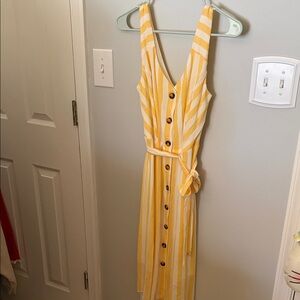 A. Byer Yellow and White Striped Midi Dress